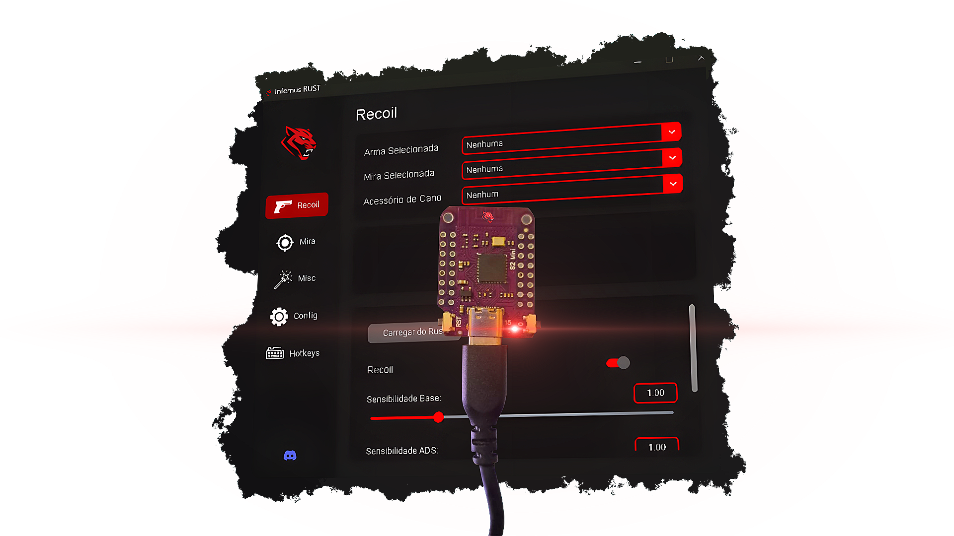 Painel de configuração do script no recoil para Rust da InfernuS